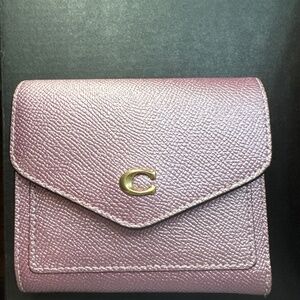 Coach Small Wyn Metallic Leather Wallet In Pink